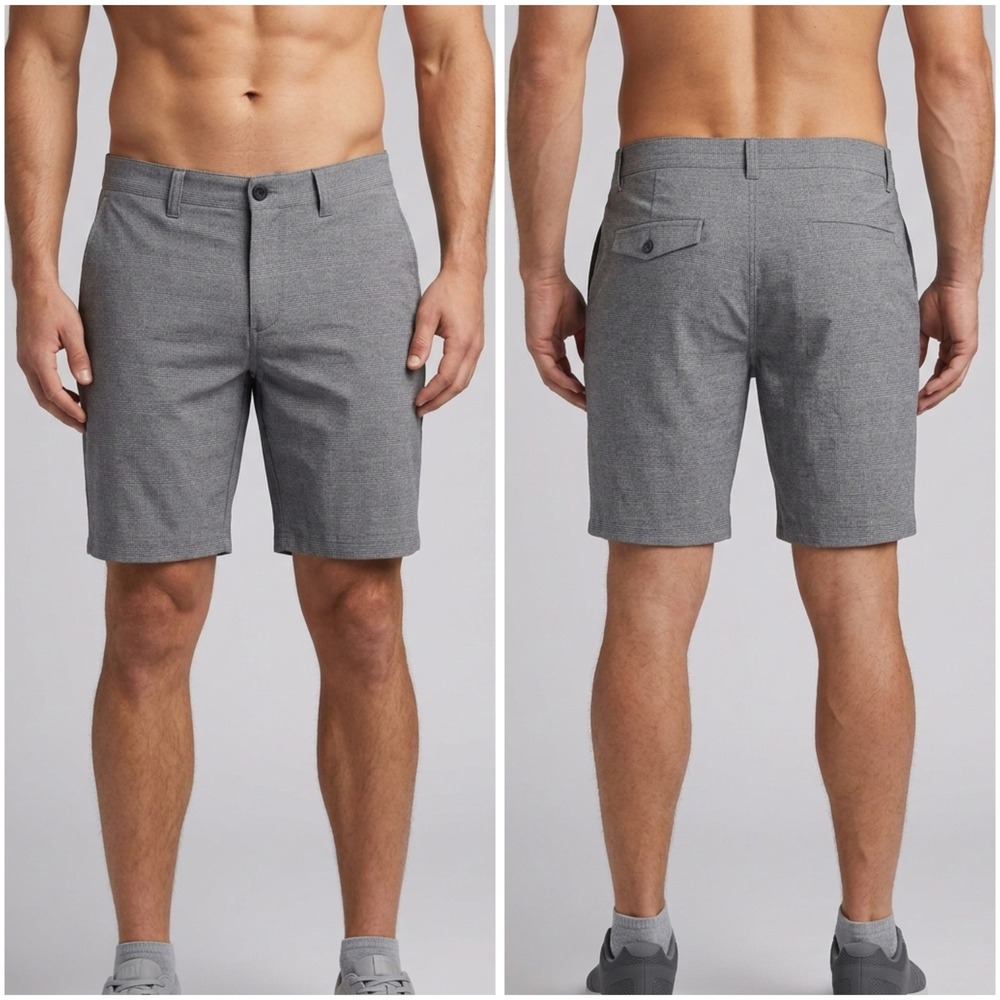 Travis Mathew Mens Gray Glen Plaid Golf Shorts Chino Stretch Performance Size 34